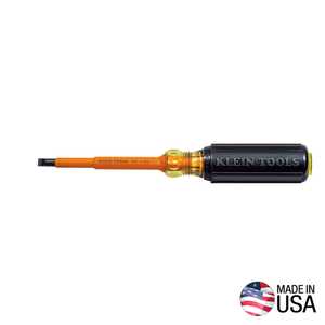 Klein Tools Insulated Screwdriver 1/4-Inch Cabinet 4-Inch Round Shank