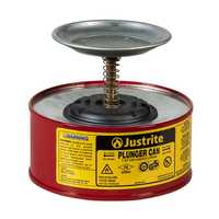 Justrite 1 Quart Steel Plunger Dispensing Can, Perforated Pan Screen Serves as Flame Arrester, Red - 10108