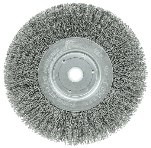 Weiler 6" Narrow Face Crimped Wire Wheel, .014" Steel Fill, 5/8"-1/2" Arbor Hole