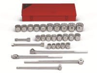 Wright Tool 1" Dr 29 Piece Metal Boxed Set - 12 Point Standard Sockets 1-1-7/16" - 3-1/8" Ratchet Flex Handle Bull Bar Sliding T 8" 17" Extensions