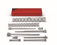 Wright Tool 3/4" Drive 31 Piece Metal Boxed Set - 12 Point Standard Sockets 7/8" - 2-3/8" Ratchet Flex Handle Bull Bar Sliding T 3-1/2in 8in 16in
